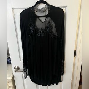 NWT Free People Saheli Embroidered Mesh Top in Black size Large.